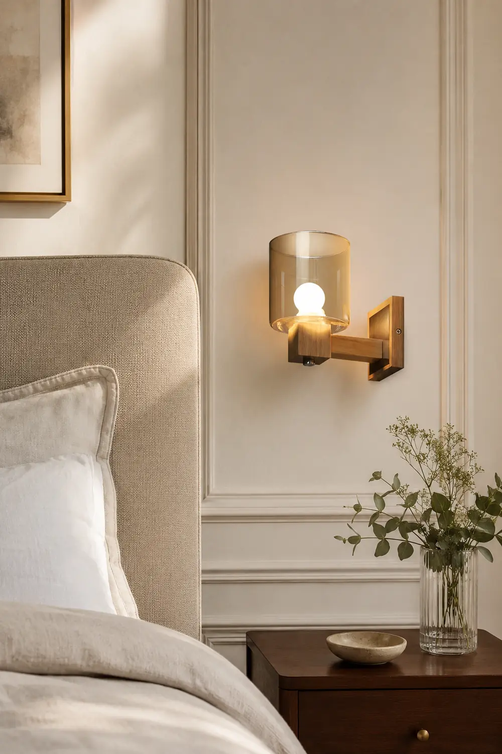 Eryn Vintage Cylindrical Mini Wall Lamp, Wood/Glass - Lumpaz