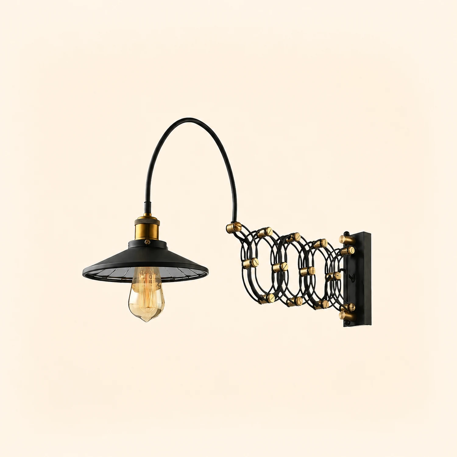 Brady Wall Lamp Arched Lamppost Extendable Arm Metal, Black, Living Room - Lumpaz