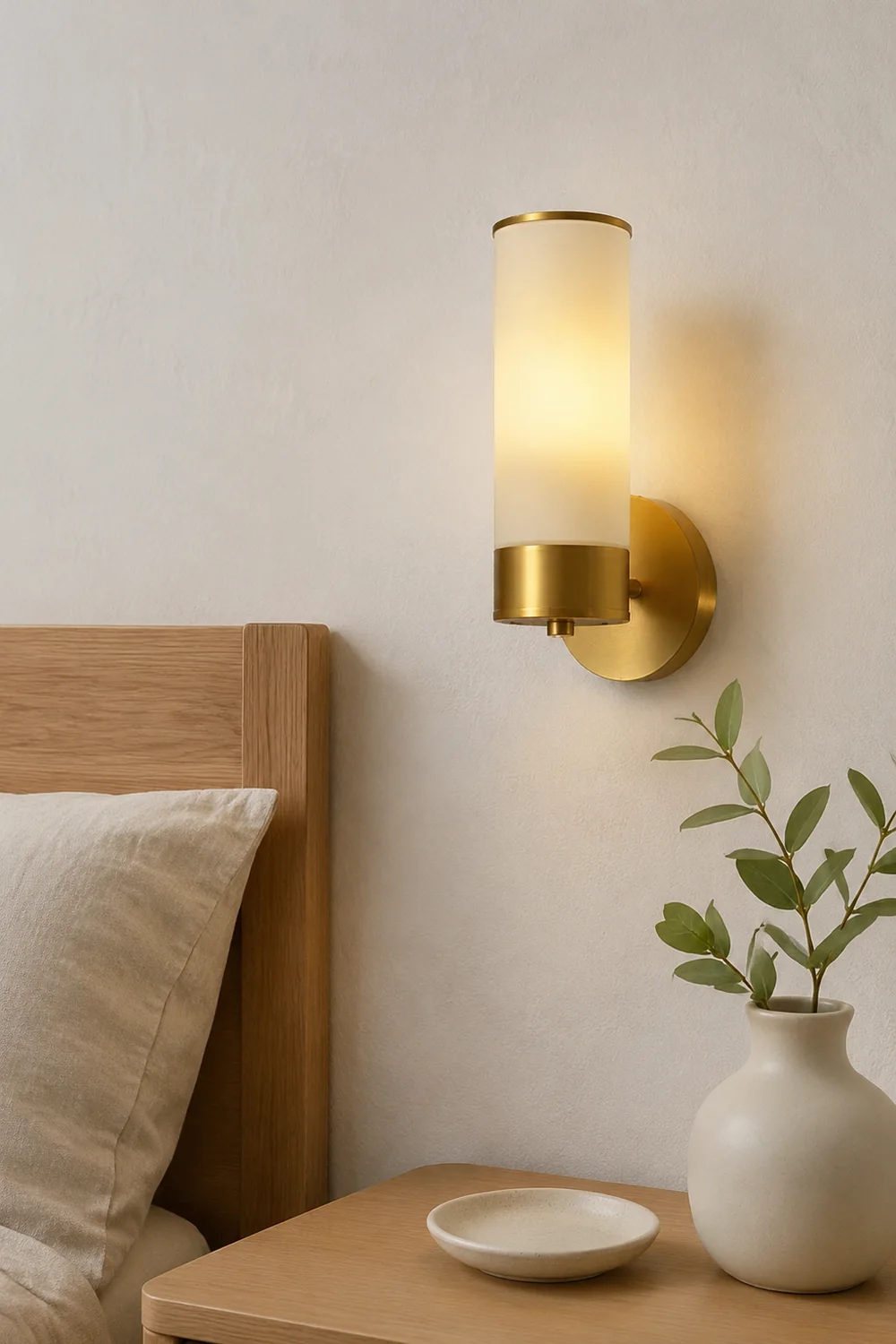 Leigh Vintage Cylinder Metal&Glass Bedside Lamp Wall Mounted, Brass - Lumpaz