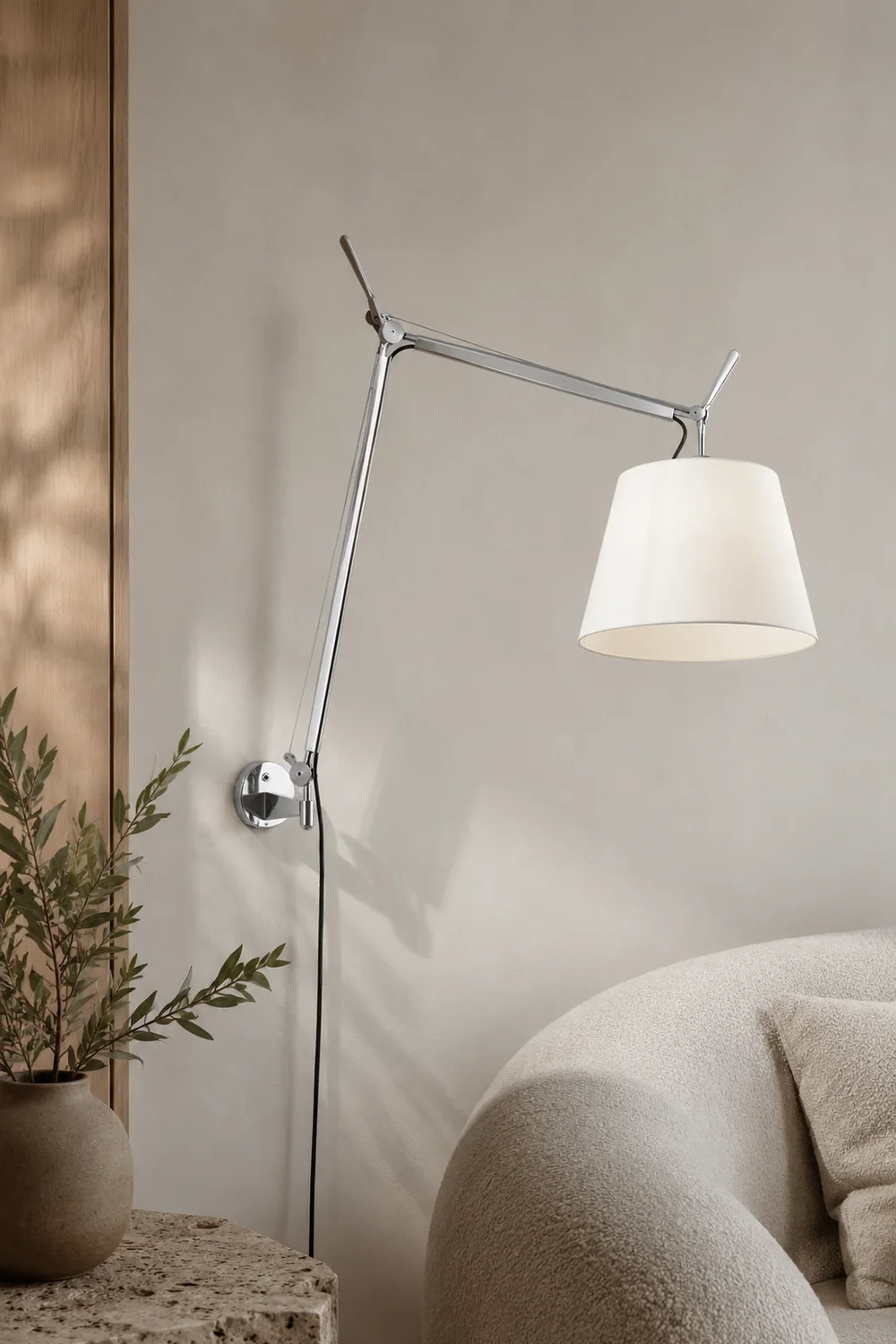 Brady Wall Lamp Dome Modern, Metal/Fabric Adjustable, Silver, Living Room - Lumpaz