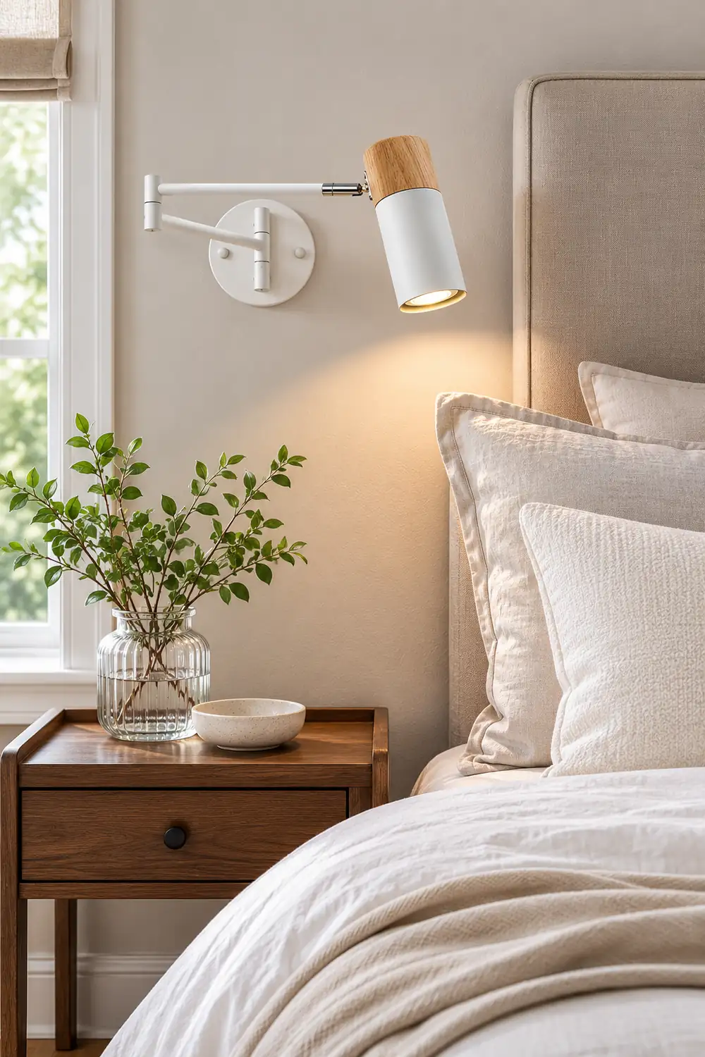 Ozawa Nordic Can Shaped Adjustable Wall Lamp, Metal/Wood, White - Lumpaz