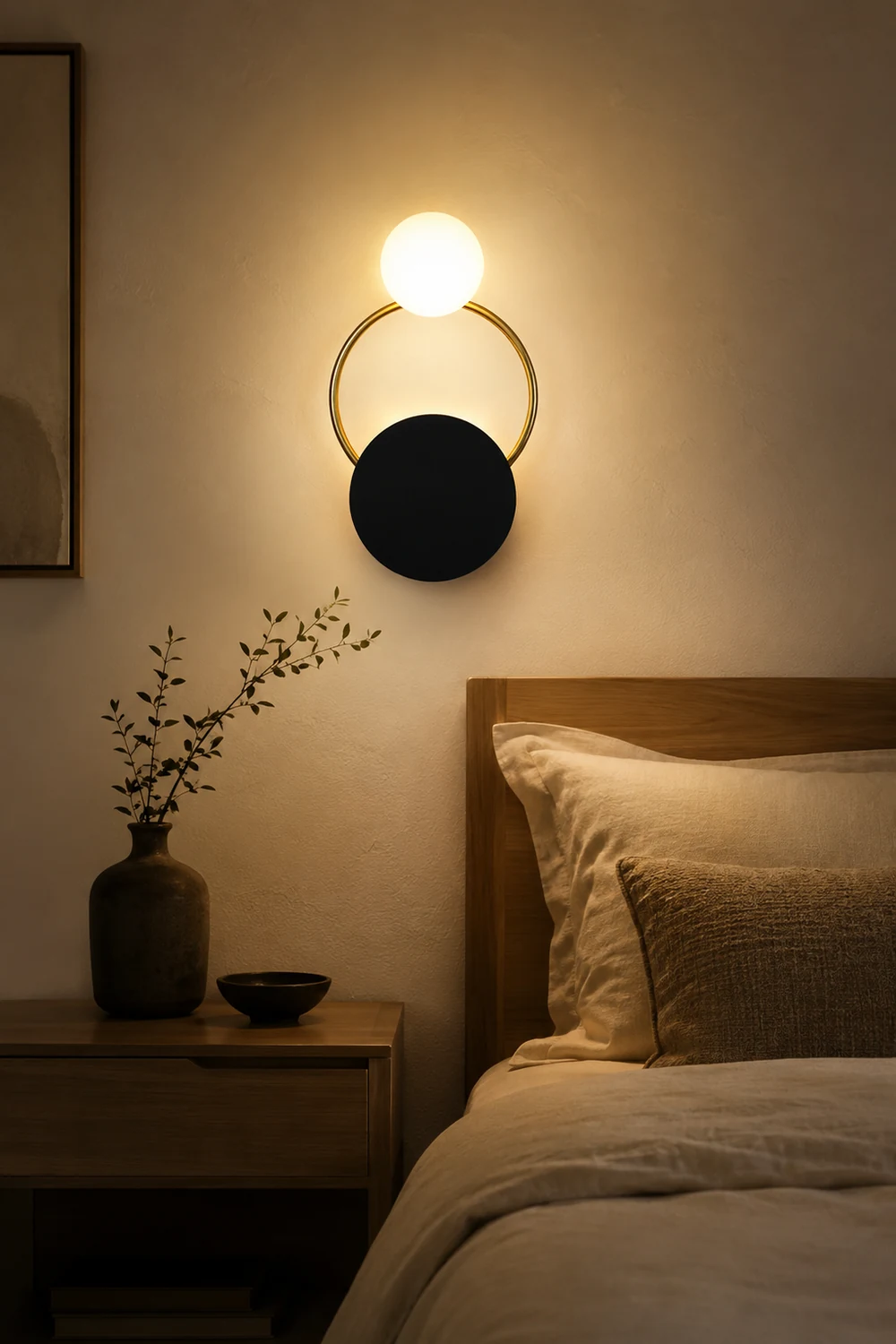 Emyr Modern LED Triple Rings Wall Lamp, Metal/Glass, Gold/Black, Bedroom - Lumpaz