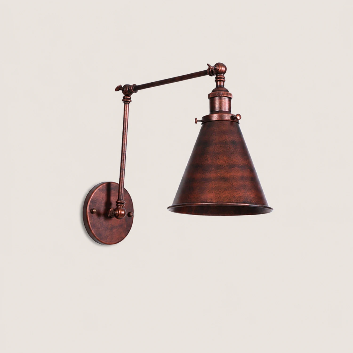 Brady Vintage Adjustable Wall Lamp, Metal, Black/Rust, Living Room - Lumpaz