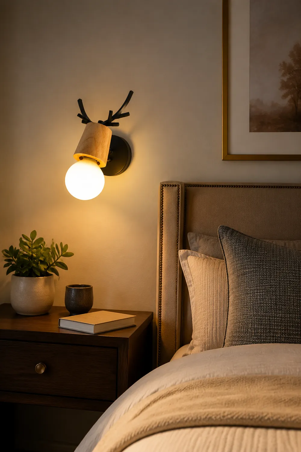 Ozawa Modern Antler Wood/Glass Wall Lamp, Bedroom/Bathroom - Lumpaz