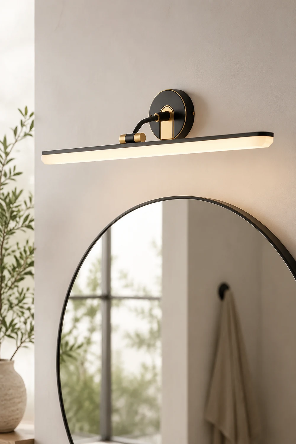 Leigh Industrial Linear Vanity Wall Lamp, Black/Brass, Bathroom - Lumpaz