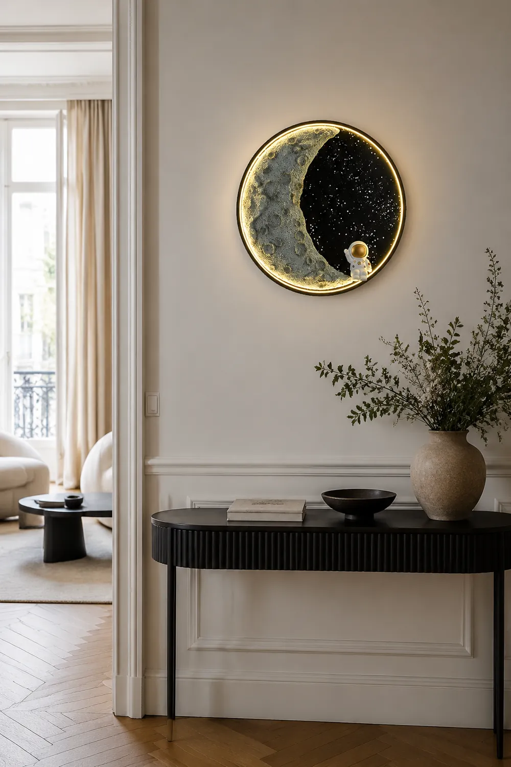 Elif Modern Astronaut Moon Metal Black Wall Lamp - Lumpaz