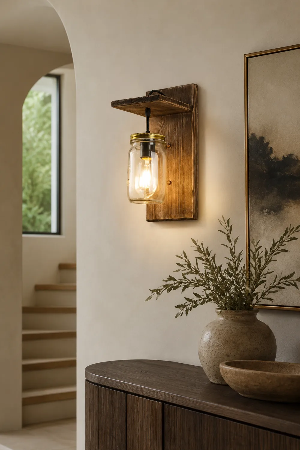 Austin Vintage Jar Shape Wood Metal Wall Lamp - Lumpaz