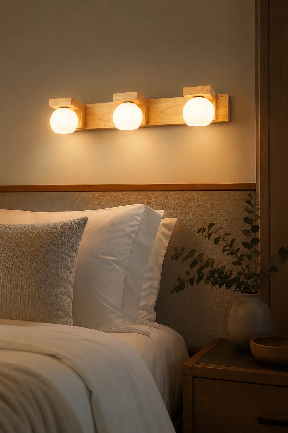 Ozawa Wooden Ball Mirror Front Vanity Wall Lamp, Log Color - Lumpaz