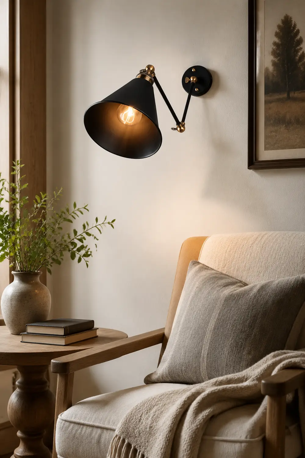 Alessio Wall Lamp Vintage Simple Conical Adjustable Black, Bedroom - Lumpaz