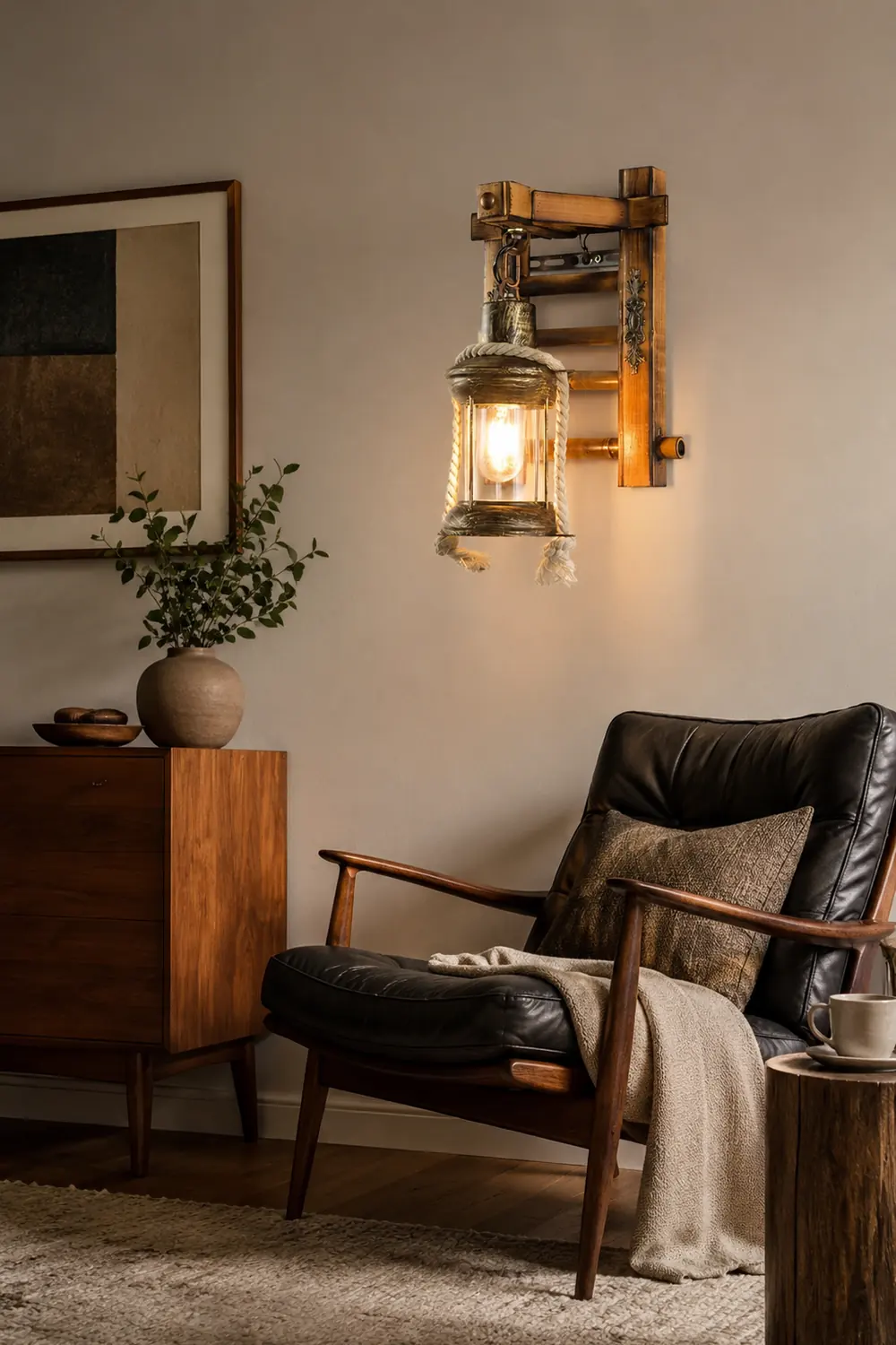 Austin Vintage Lantern Shape Wood Metal Wall Lamp - Lumpaz