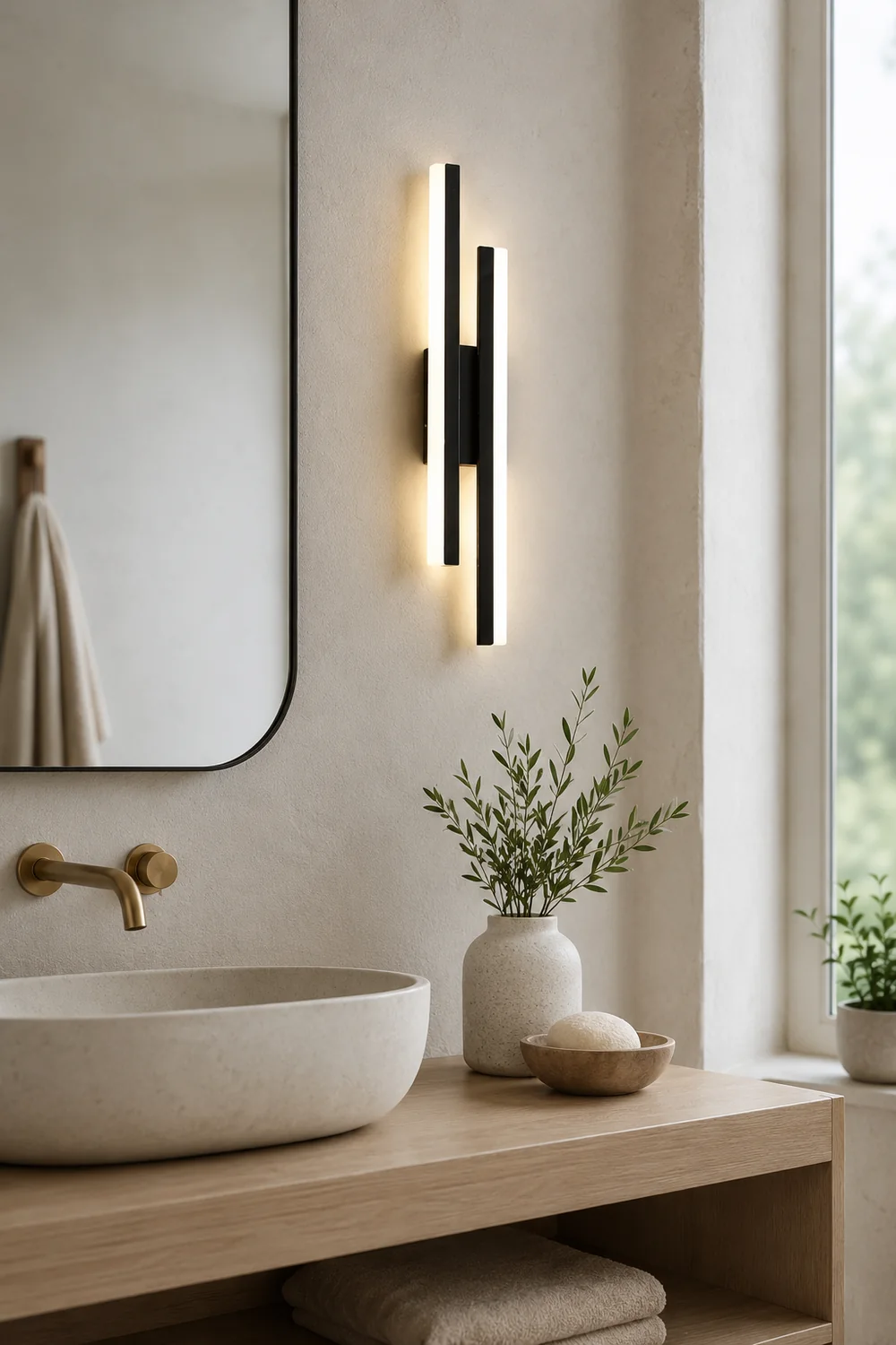 Alana Minimalist Geometric Wall Lamp, Acrylic/Metal, Black/White - Lumpaz