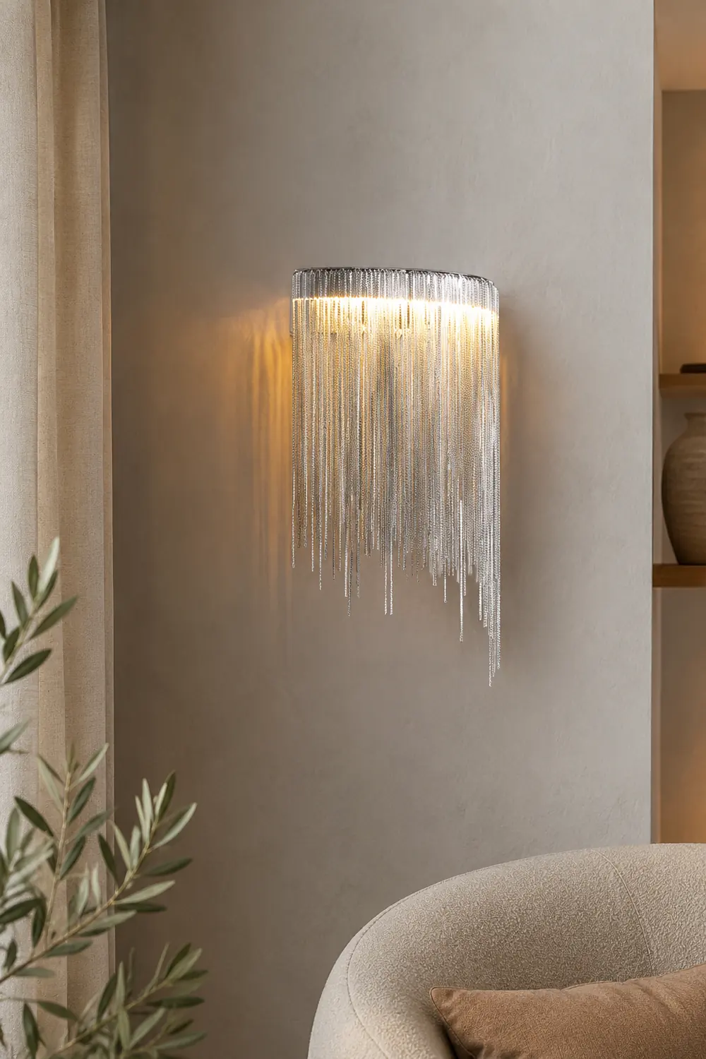 Colon Wall Lamp Decorative/Modern, Tassel Chain, Silver, Living Room - Lumpaz