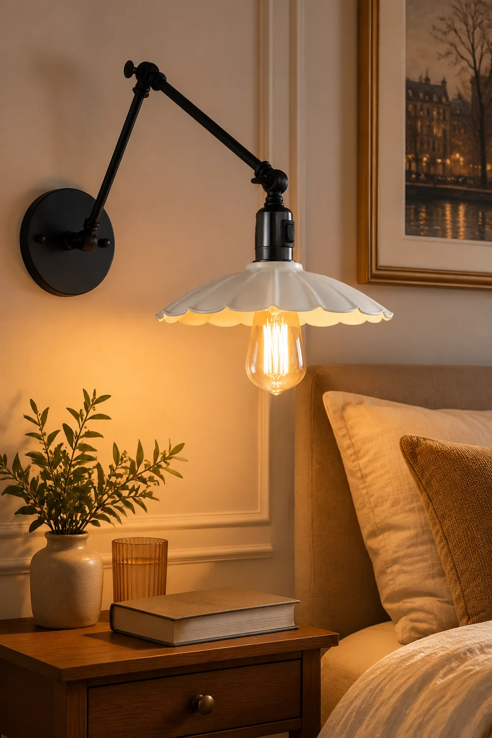 Brady Wall Lamp Creative Pleated Adjustable Metal, Black, Bedroom - Lumpaz