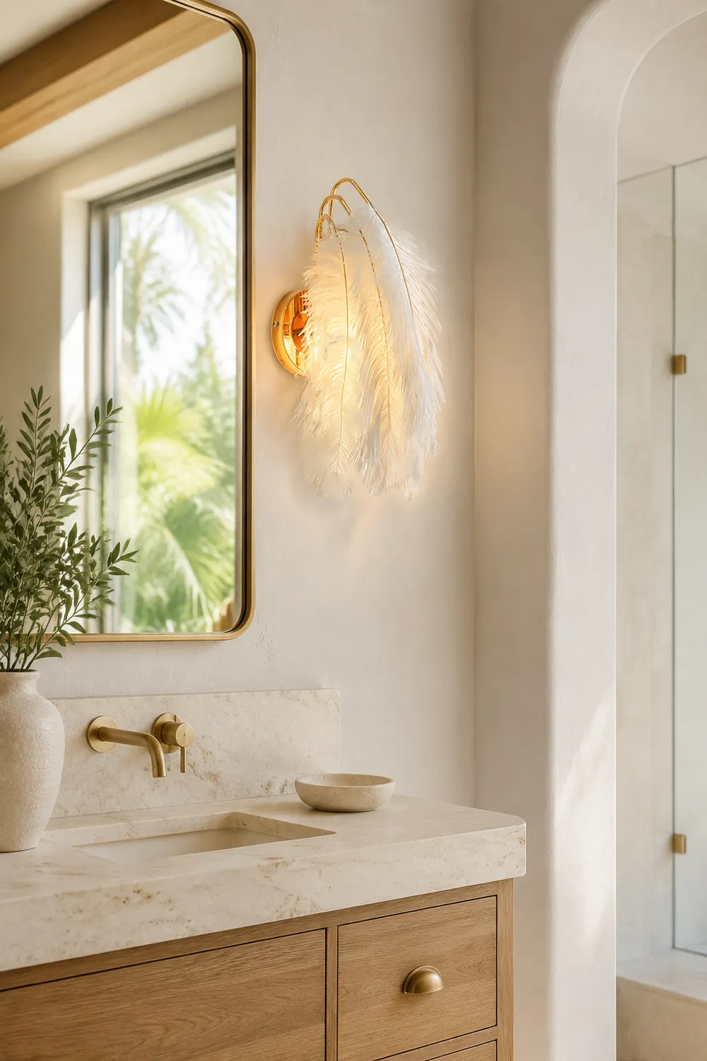 O'Moore Wall Lamp Modern Art Deco Metal/Feather, Gold, Bedroom - Lumpaz