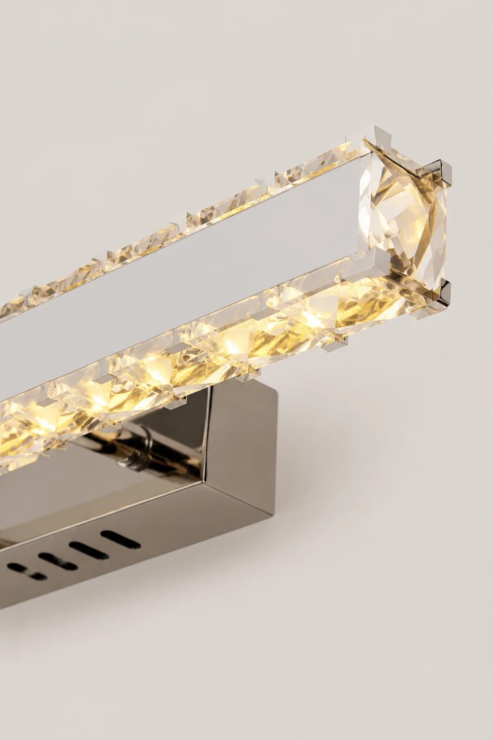Kristy Modern Rectangular Metal/Crystal Mirror Front Wall Lamp, Gold - Lumpaz