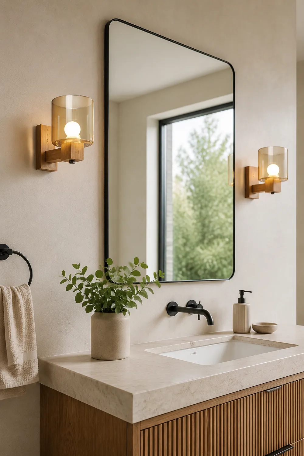 Eryn Vintage Cylindrical Mini Wall Lamp, Wood/Glass - Lumpaz