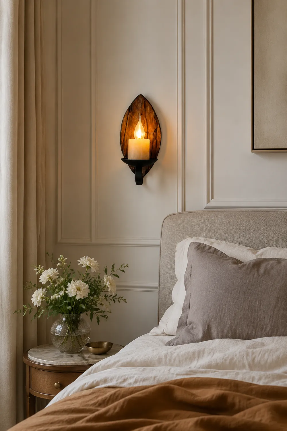 Austin Vintage Leaf Shape Wood Metal Wall Lamp Living Room - Lumpaz