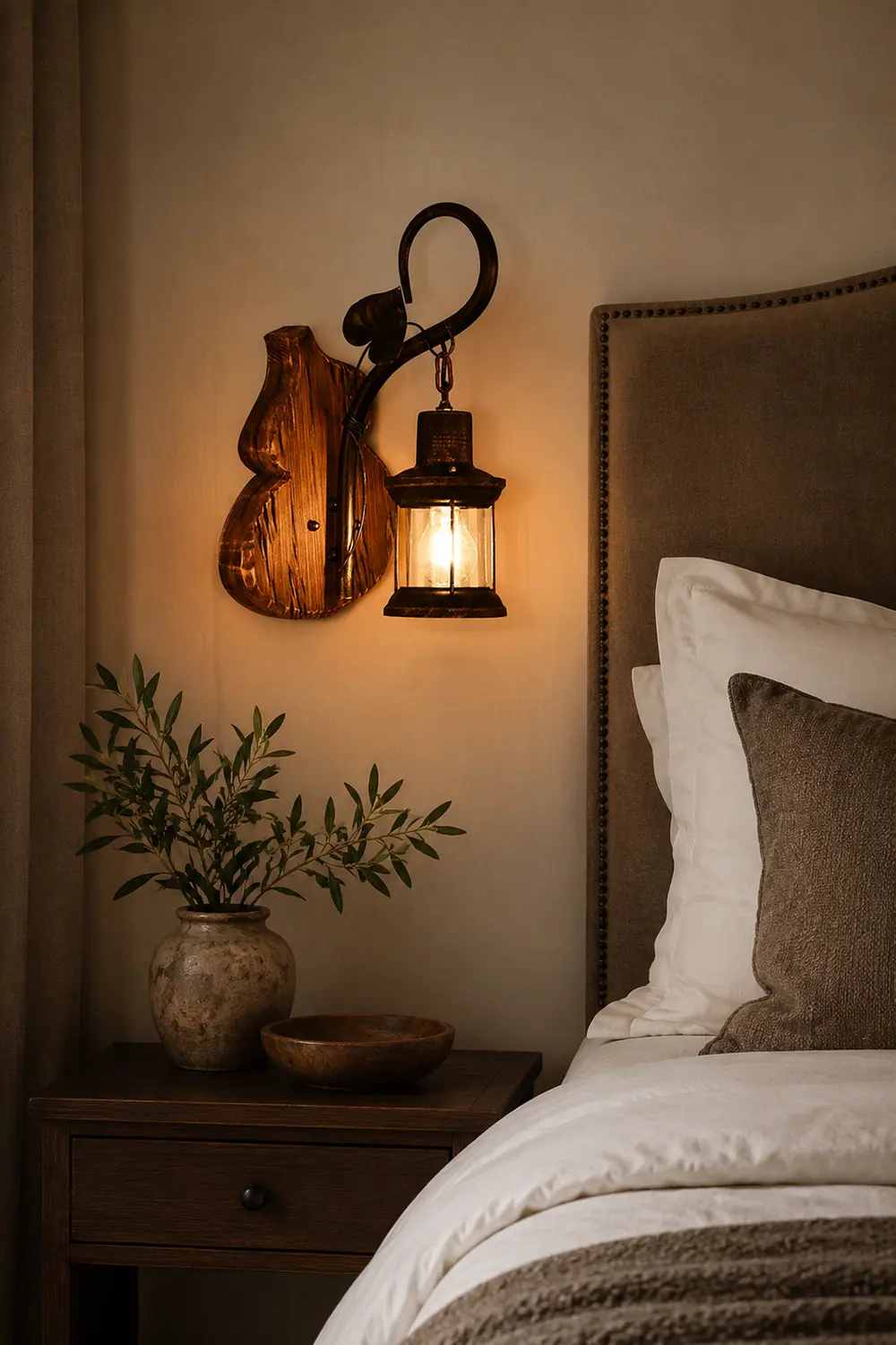 Austin Wall Lamp Cucurbits/Candle Vintage, Wood/Metal, Bedroom - Lumpaz