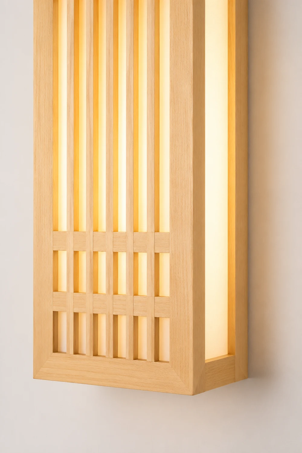 Ozawa Wall Lamp Rectangular Rustic, Wood/Acrylic, Log Color, Bedroom - Lumpaz