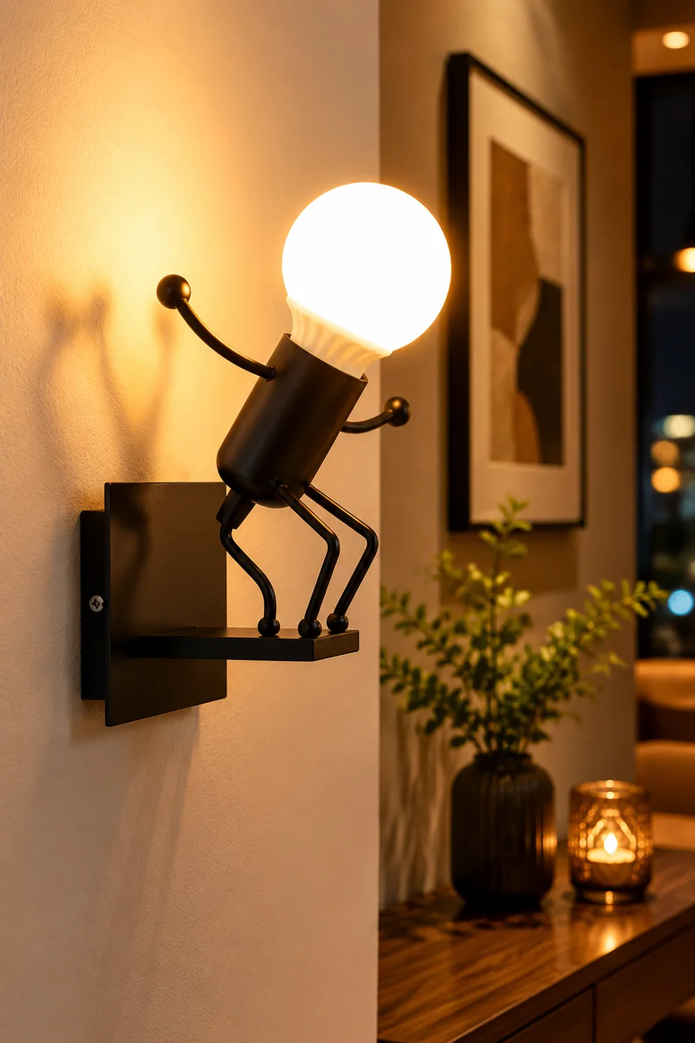 Luxo Modern Decorative Man Metal Wall Lamp, White/Black - Lumpaz