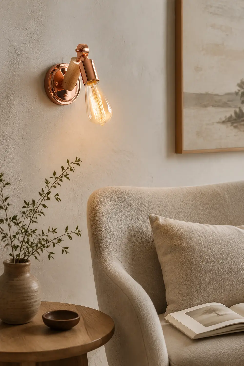 Alessio Wall Lamp Bulb Wooden Adjustable Makeup Gold, Living Room - Lumpaz