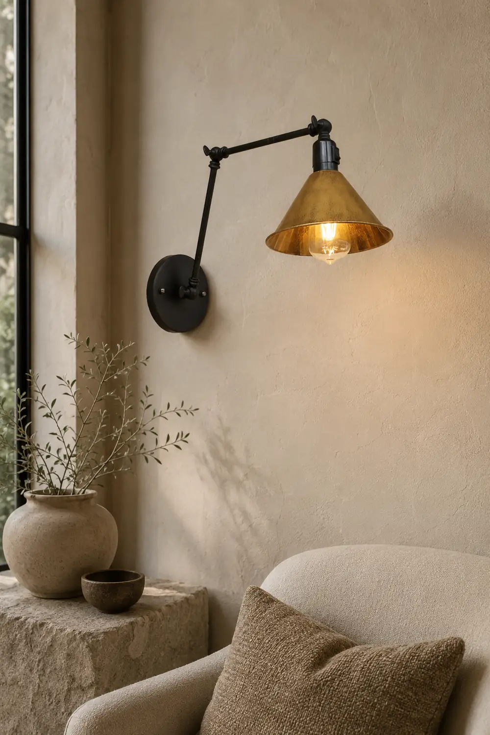 Brady Vintage Gold Adjustable Wall Lamp, Metal, Living Room - Lumpaz