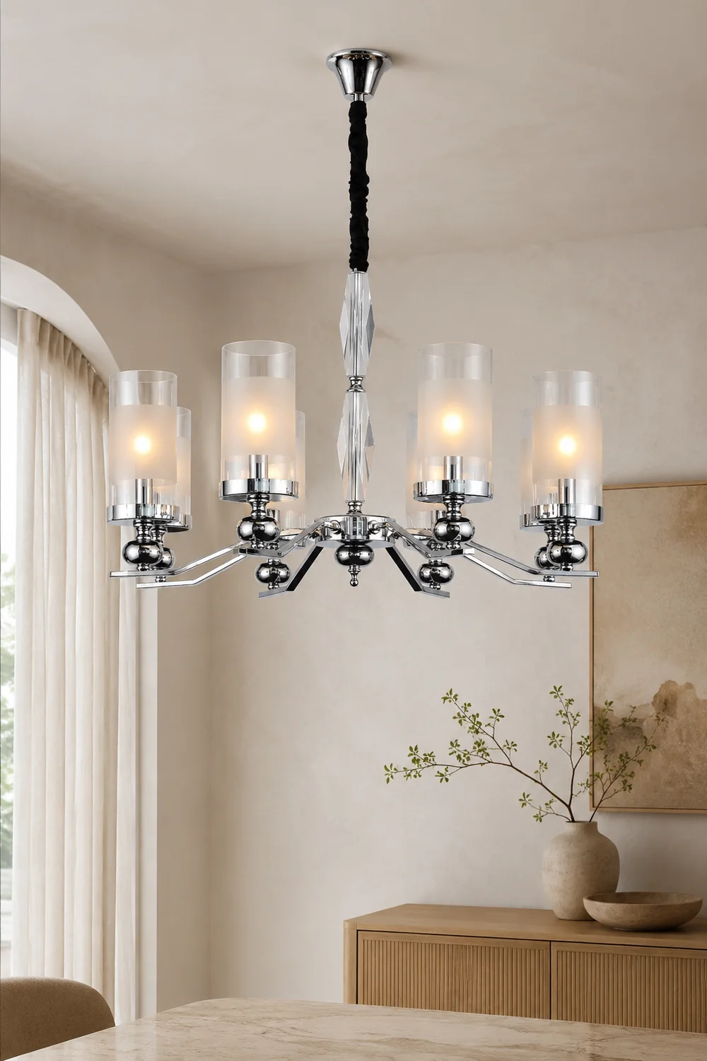 Alessio Retro Silver Metal/Glass Chandelier/Wall Lamp, Living Room - Lumpaz