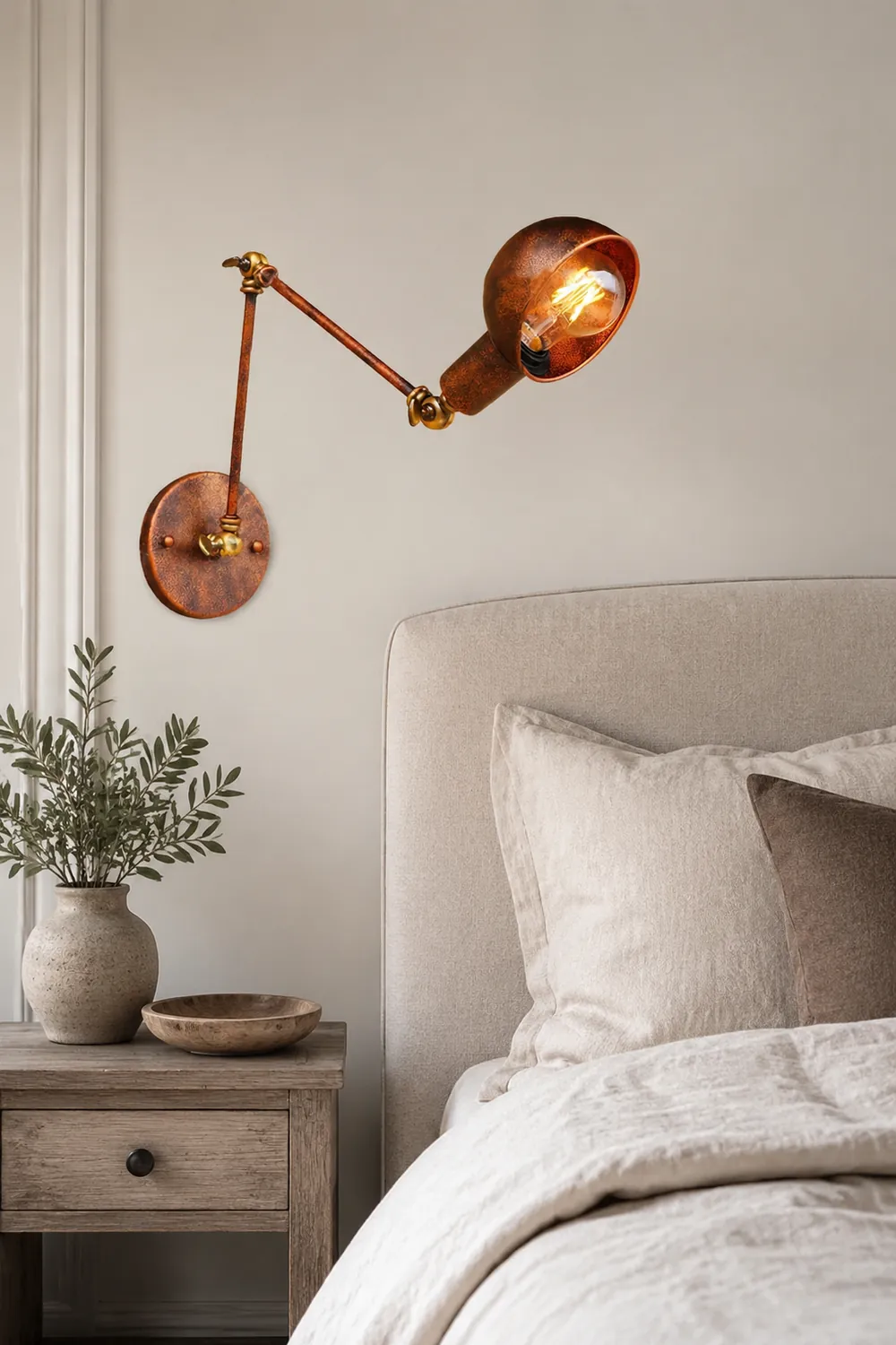 Brady Vintage Hemispheric Rust Adjustable Wall Lamp, Brass, Bedroom - Lumpaz