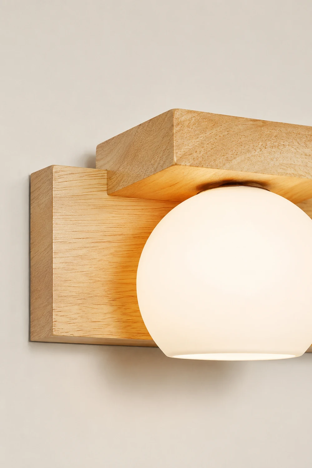 Ozawa Wooden Ball Mirror Front Vanity Wall Lamp, Log Color - Lumpaz