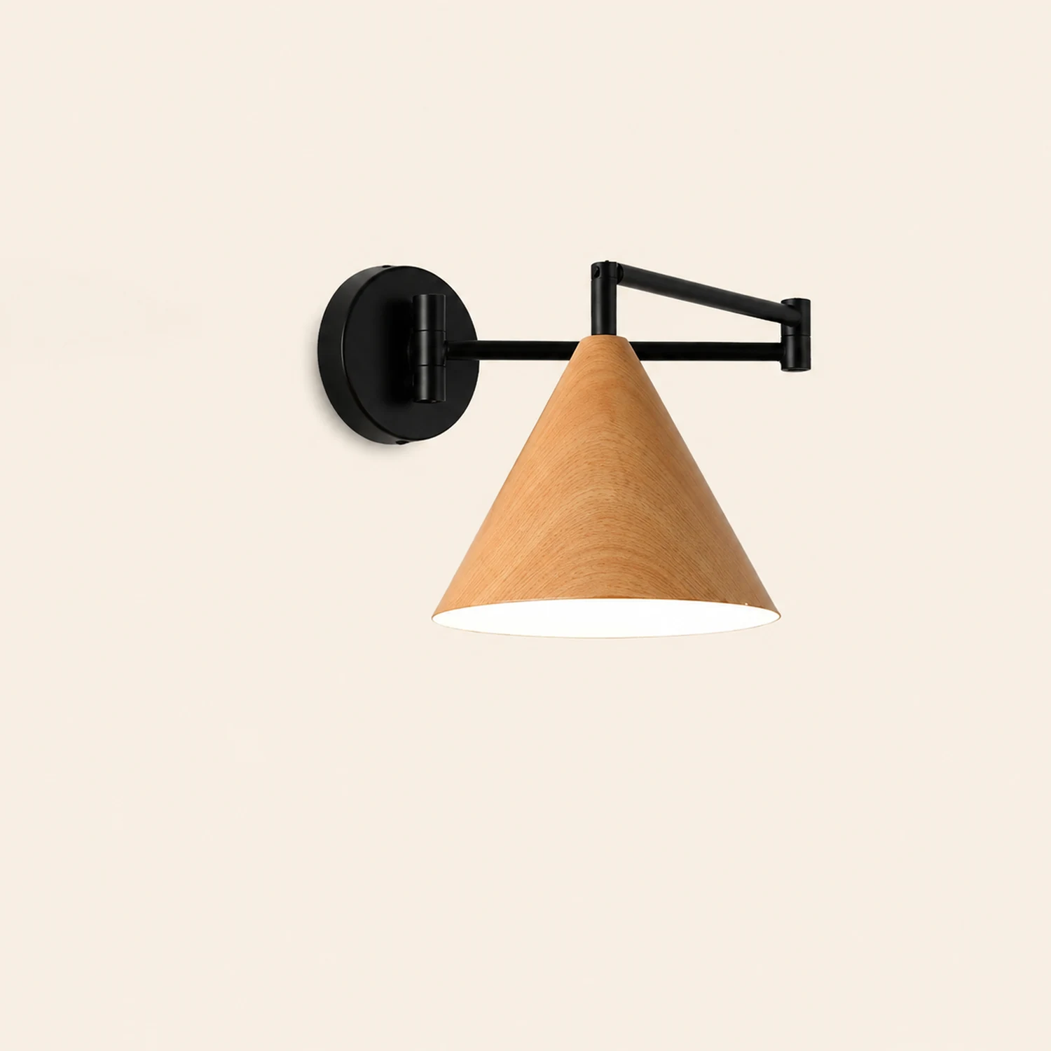 Ozawa Cone Shaped Adjustable Wall Lamp, Metal/Wood, Bedroom - Lumpaz
