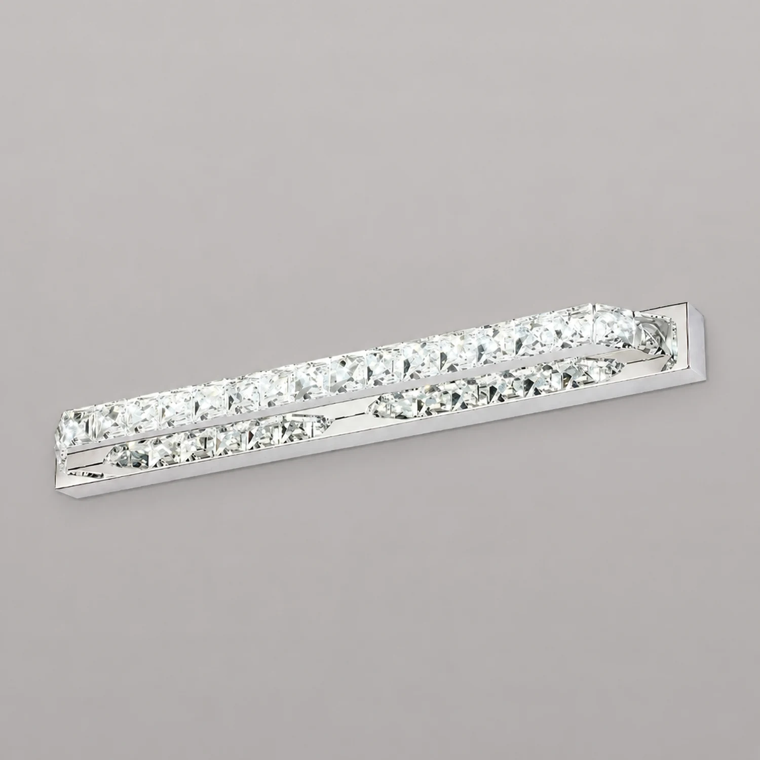 Kristy Luxury Linear Crystal Mirror Front Vanity Wall Lamp, Silver - Lumpaz