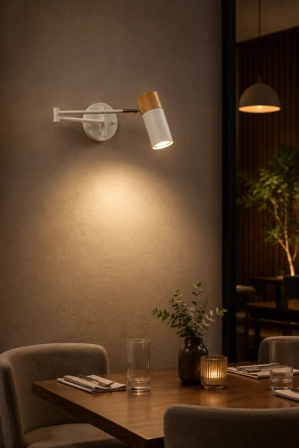 Ozawa Nordic Can Shaped Adjustable Wall Lamp, Metal/Wood, White - Lumpaz