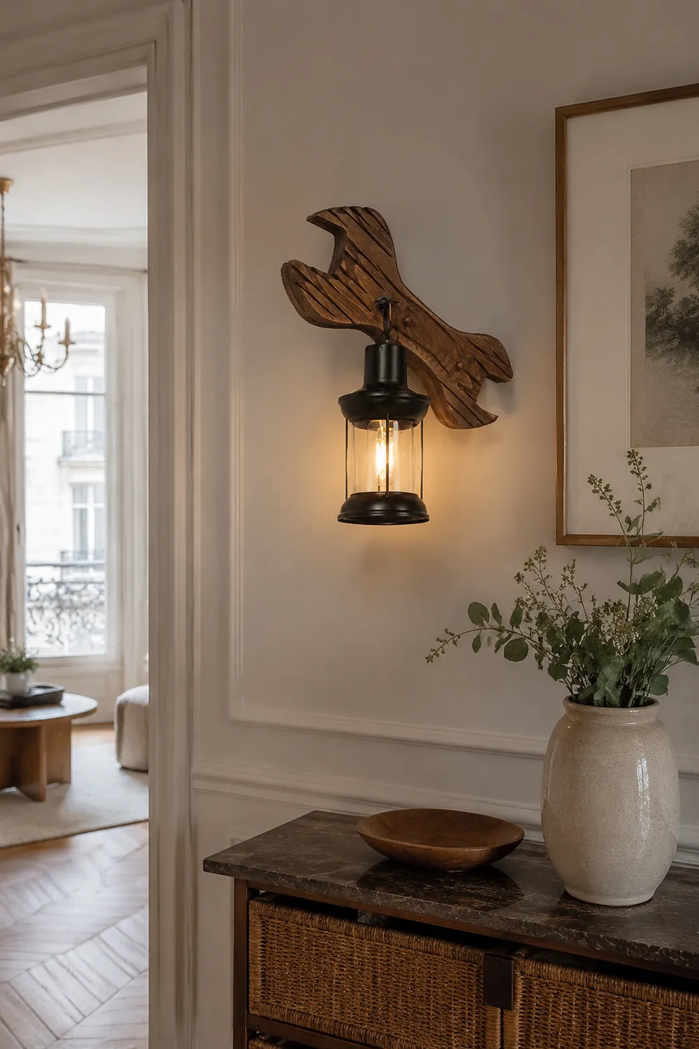 Austin Lantern & Spanners Wall Lamp, Wood/Metal, Bedroom - Lumpaz