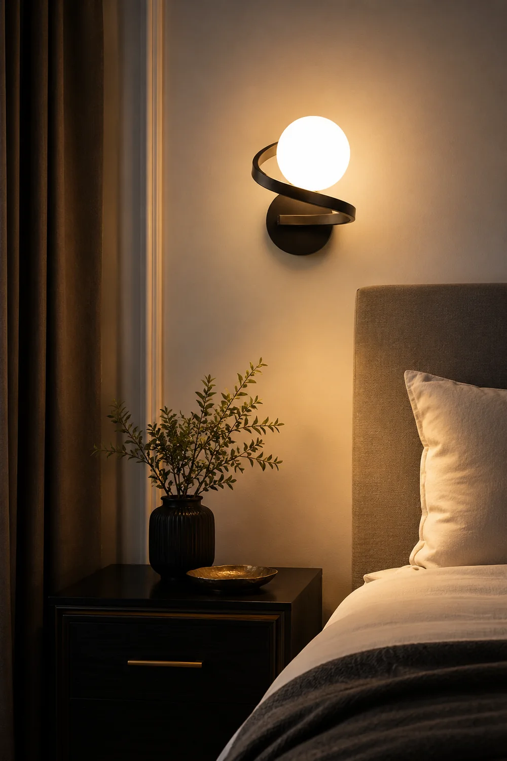 Nordic Globe Glass Vanity Wall Lamp, Gold/Black, Bedroom - Lumpaz
