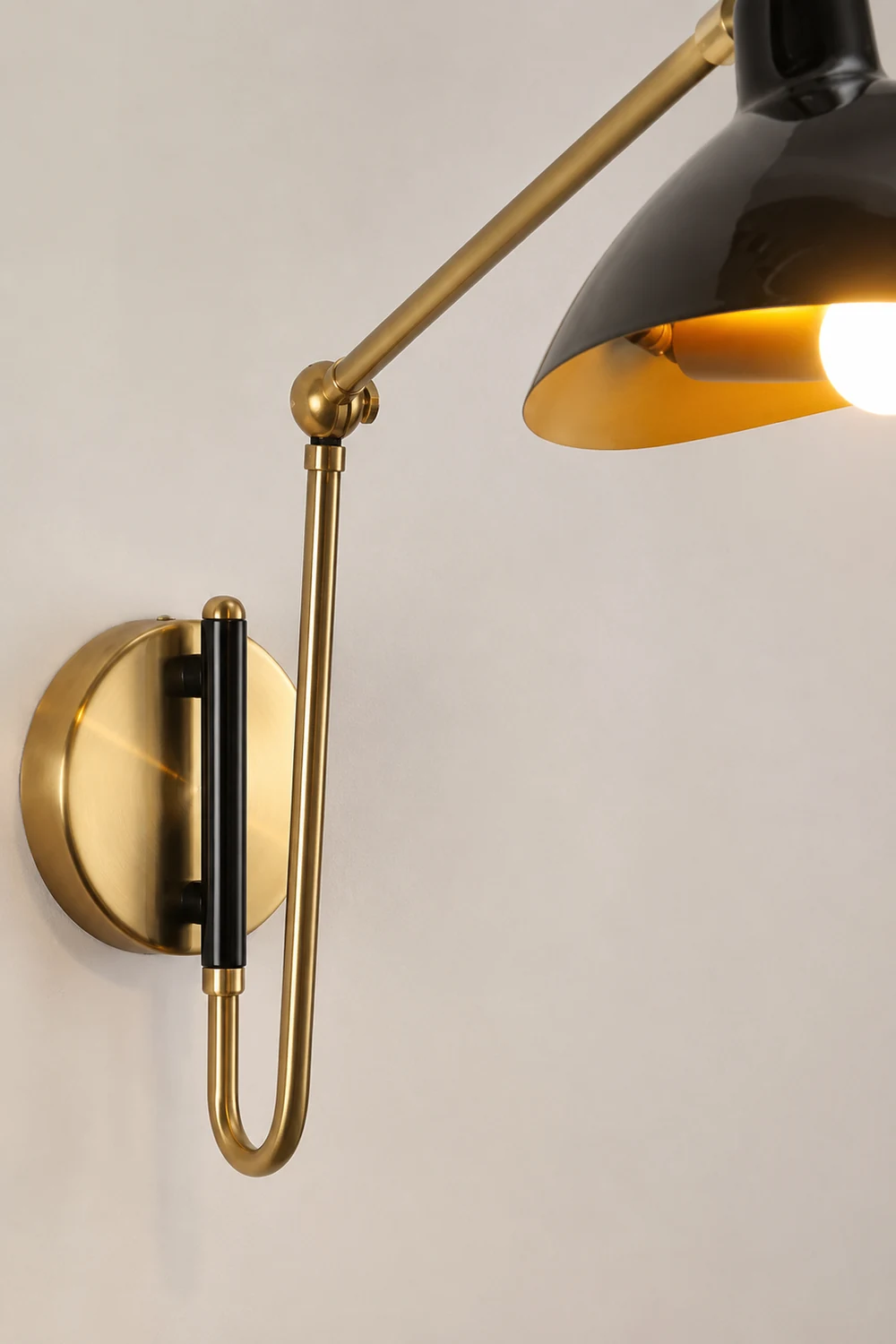 Brady Industrial Swing Arm Vanity Wall Lamp, Black/Gold - Lumpaz