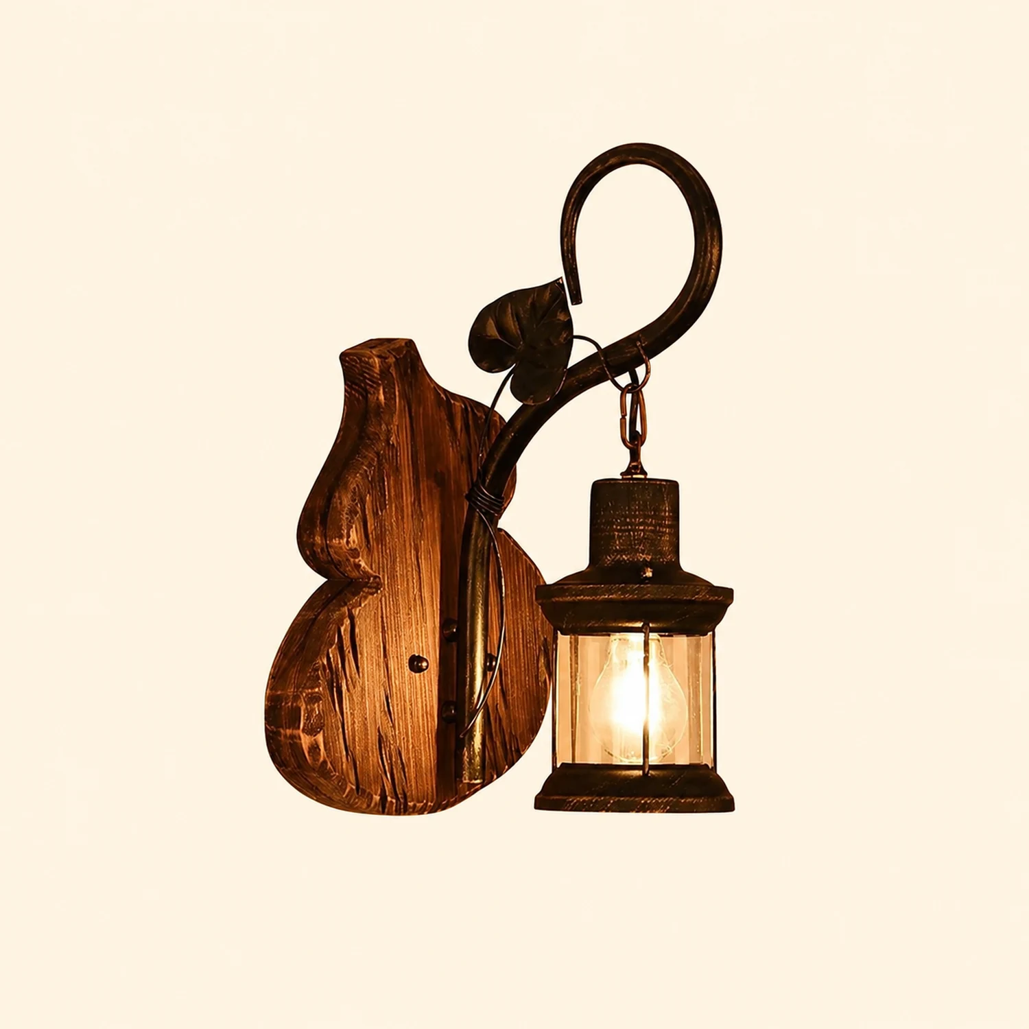Austin Wall Lamp Cucurbits/Candle Vintage, Wood/Metal, Bedroom - Lumpaz