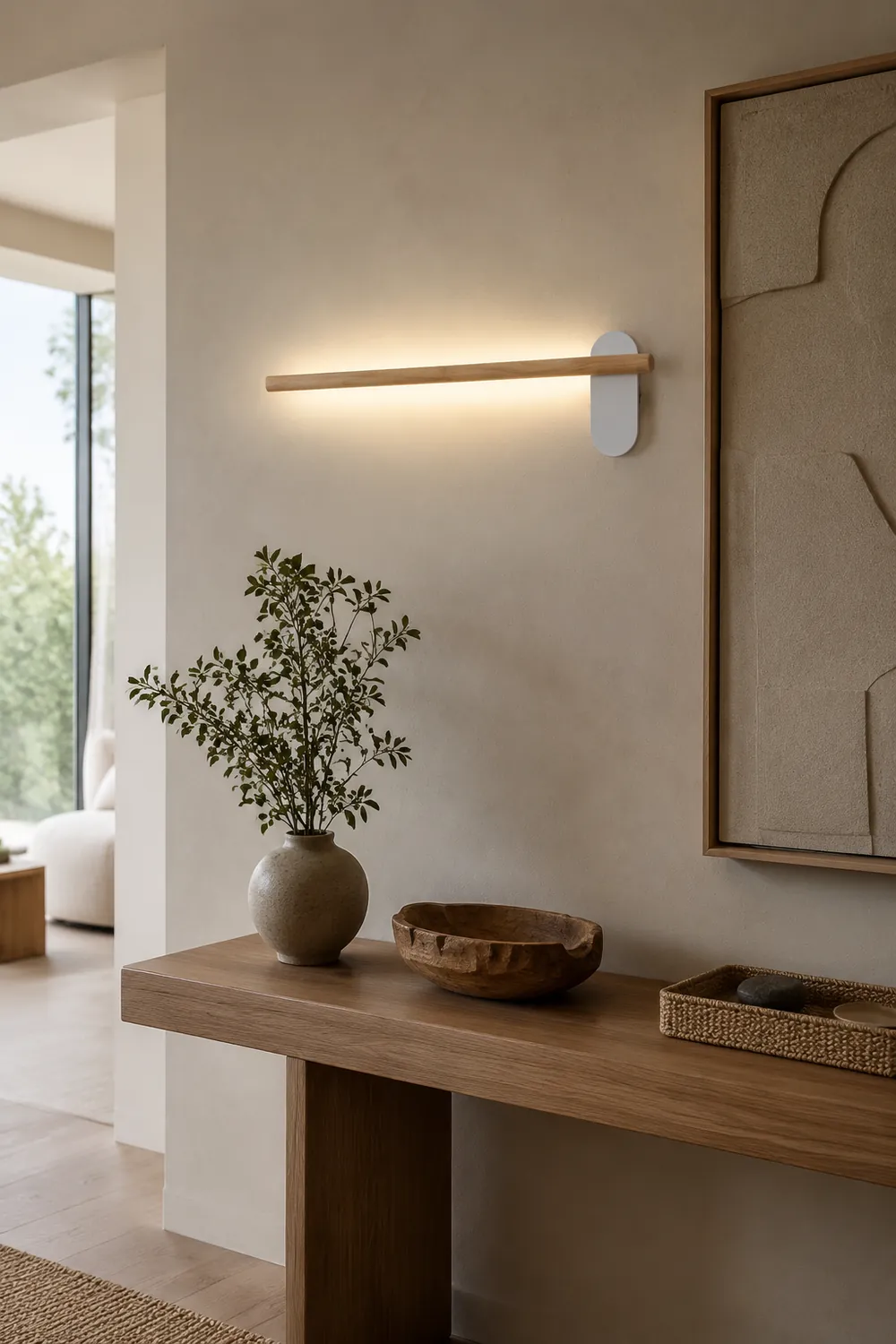 Ozawa Modern Linear Wood Wall Lamp In Living Room, Natural Light - Lumpaz