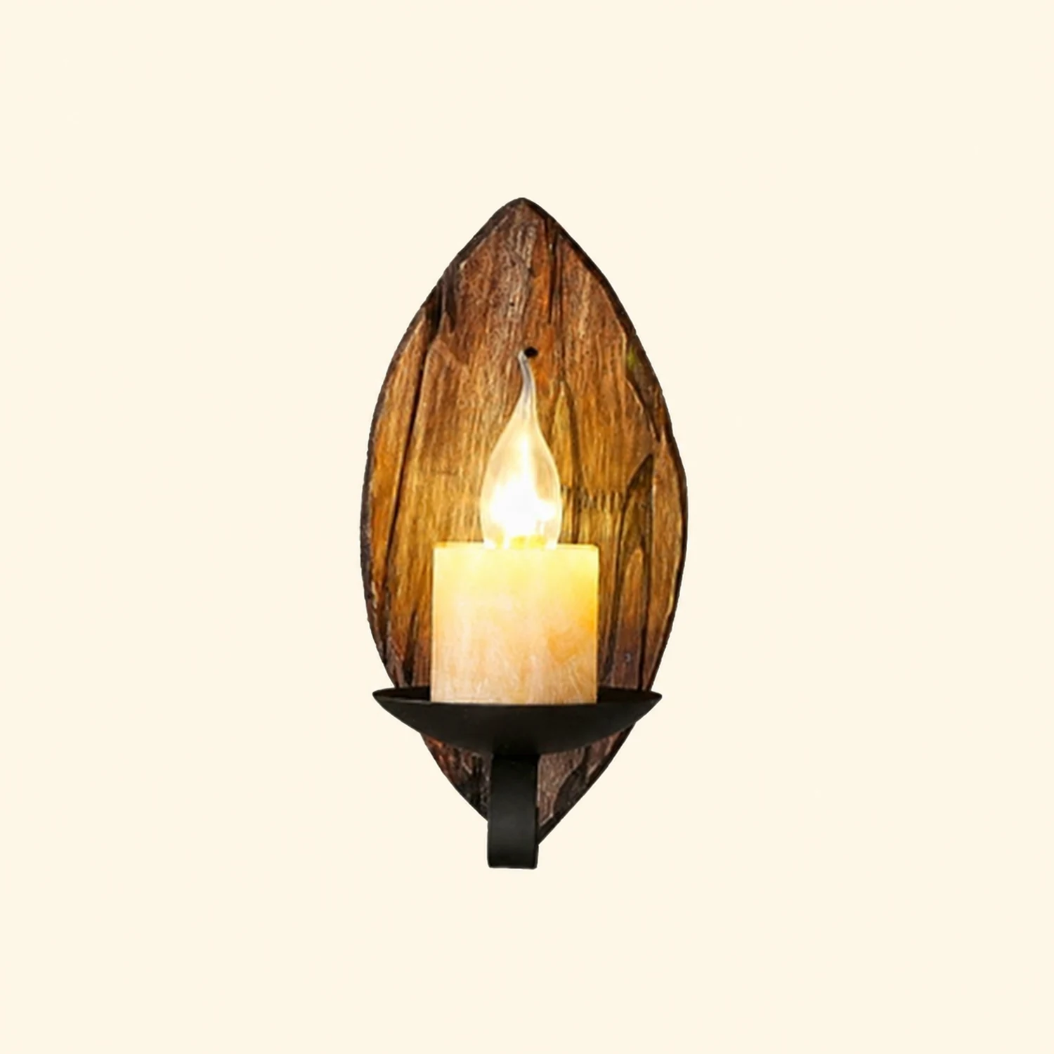 Austin Vintage Leaf Shape Wood Metal Wall Lamp Living Room - Lumpaz