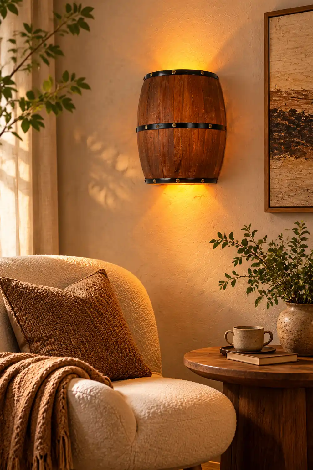 Alessio Wall Lamp Retro Creative Barrel Wooden, Dining Room - Lumpaz