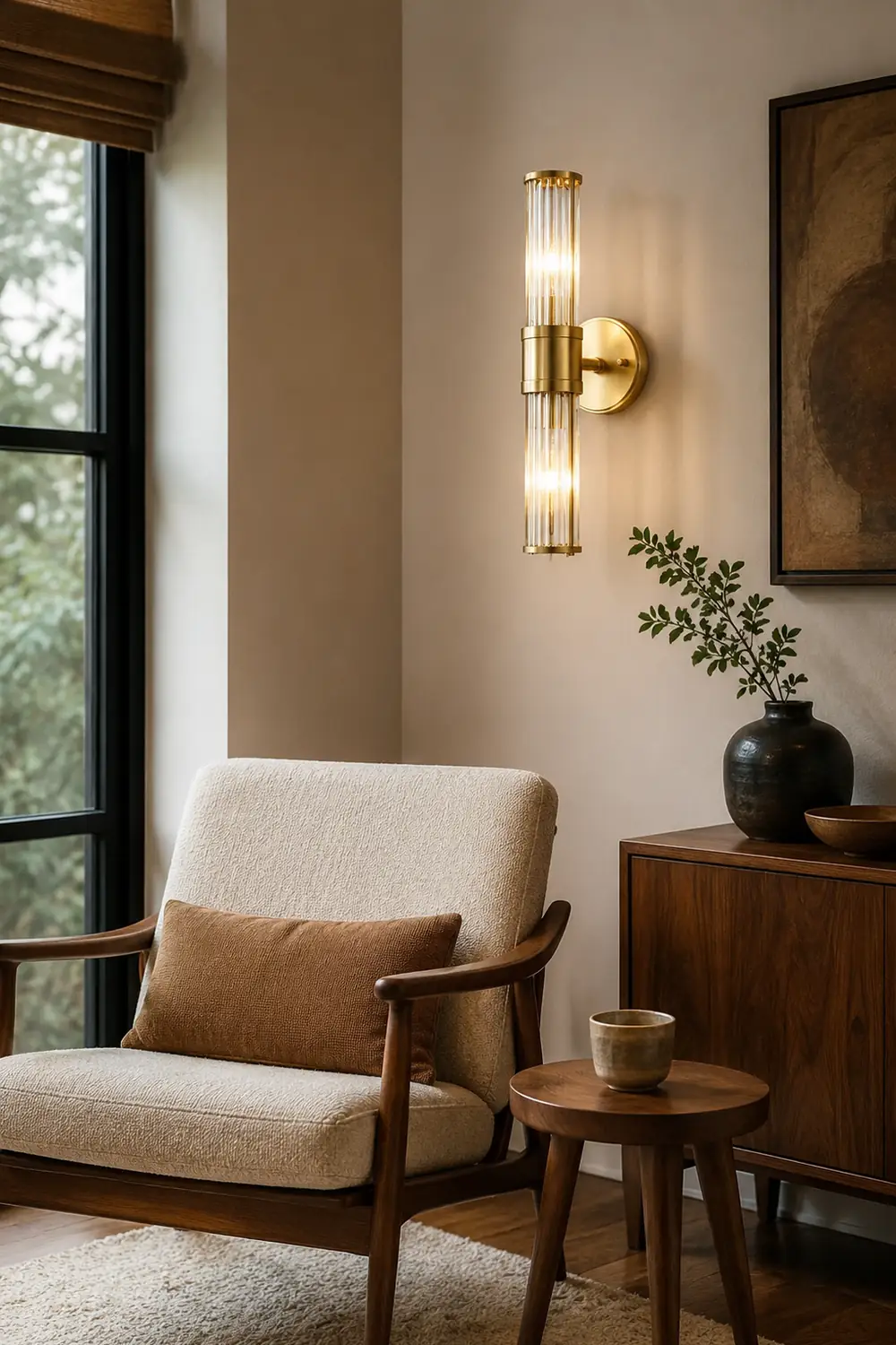 Leigh American Cylindrical Elegant Gold Glass/Metal Vanity Wall Lamp - Lumpaz
