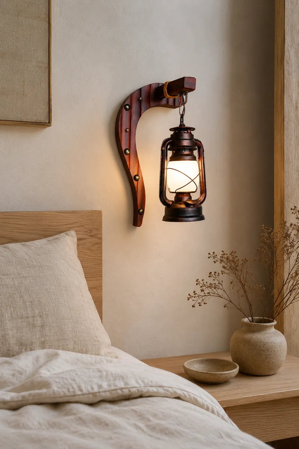 Austin Wall Lamp Minimalist Retro Arc Lampholder Wood Dark Brown, Bedroom - Lumpaz