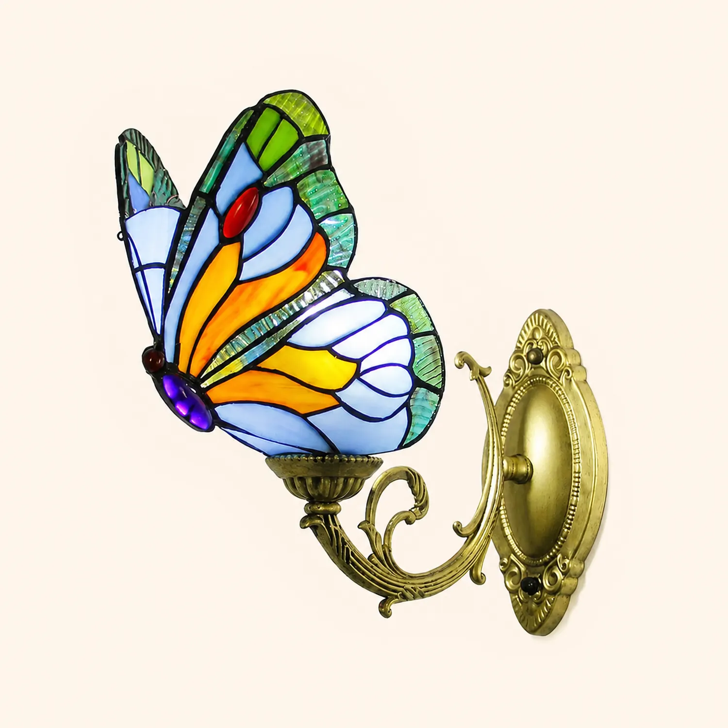 Kady Artistic Butterfly Metal/Glass Lamps Wall, Red/Blue/Multi-Color/Light Blue - Lumpaz