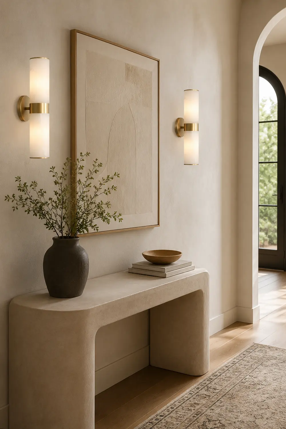 Chan Modern Double Headed Metal Stone Vanity Wall Lamp, Brass - Lumpaz