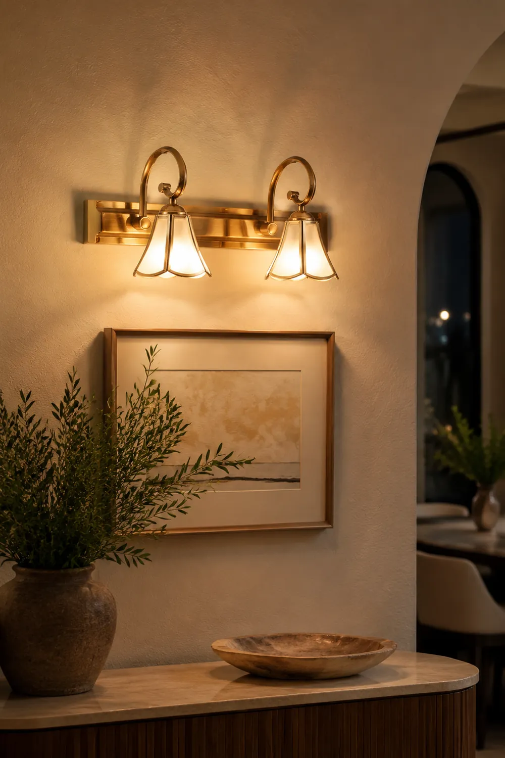 Félicie Wall Lamp Vintage Flower, Metal/Glass, Gold, Kitchen - Lumpaz