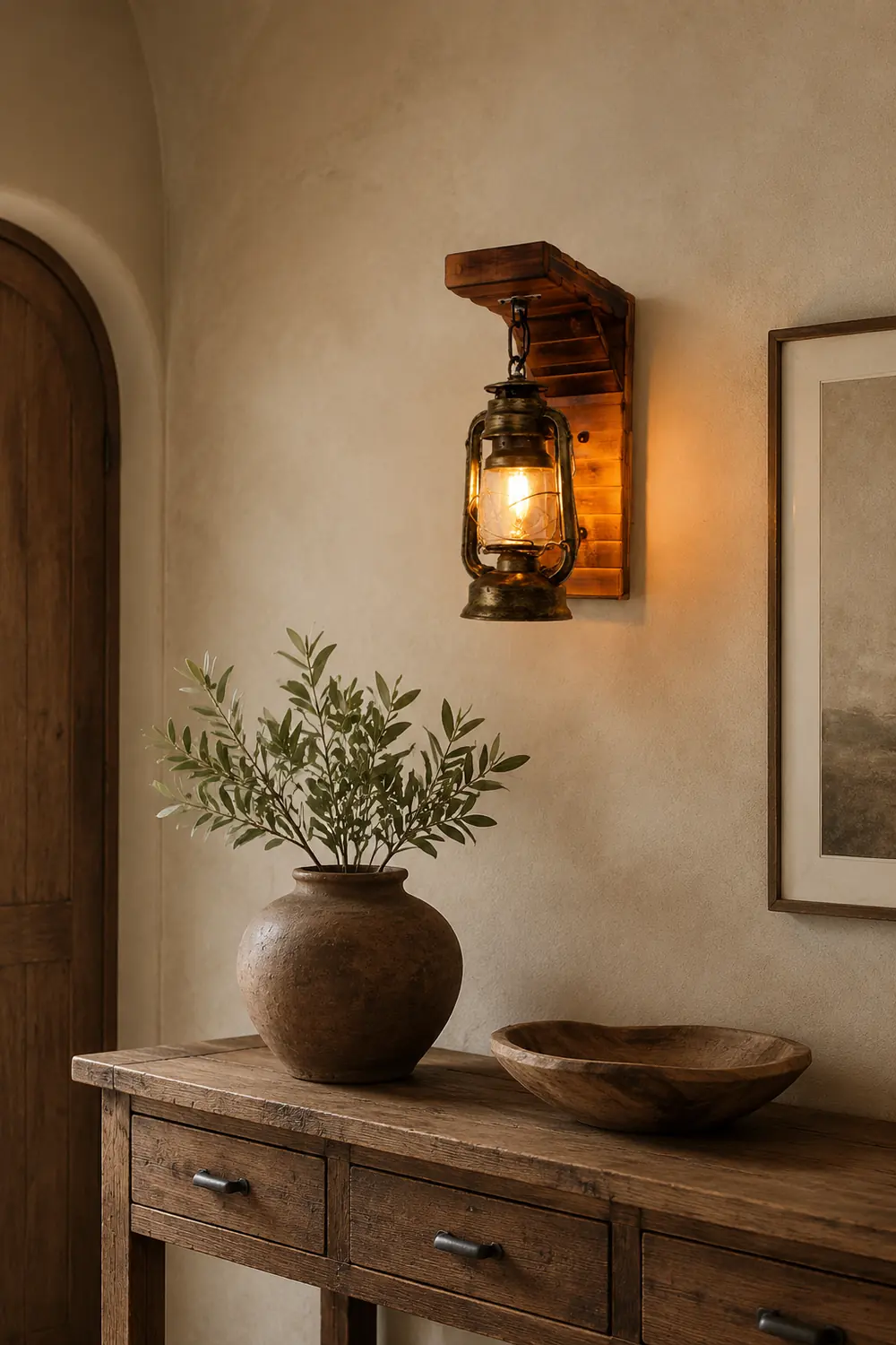 Austin Lantern Bedroom Wall Lamp, Metal/Wood, Restaurant - Lumpaz