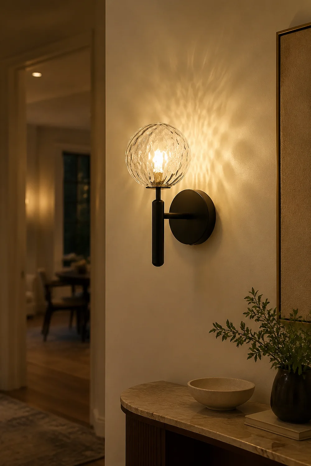 Valentina Wall Lamp Modern Globe, Metal/Glass, Black/Gold, Hallway - Lumpaz
