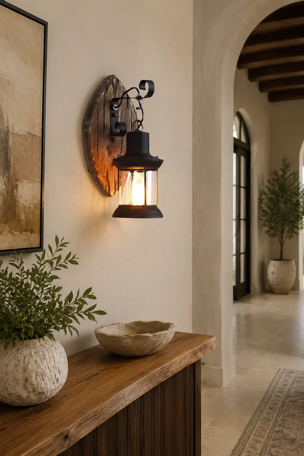 Austin Wall Lamp Leaf Shape Vintage, Wood/Metal, Bedroom - Lumpaz