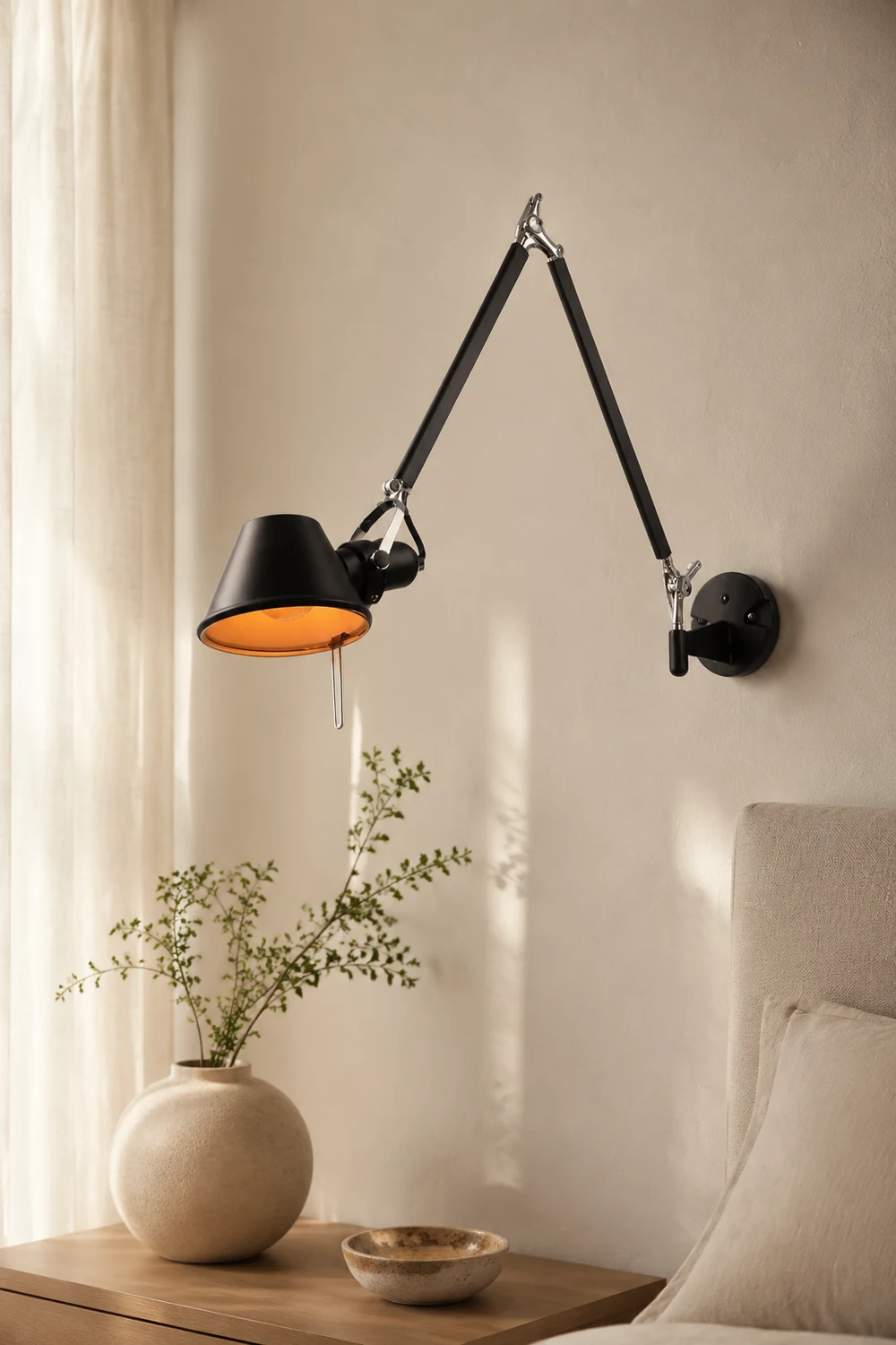 Brady Modern Simple Adjustable Wall Lamp, Black/Chrome, Bedroom - Lumpaz