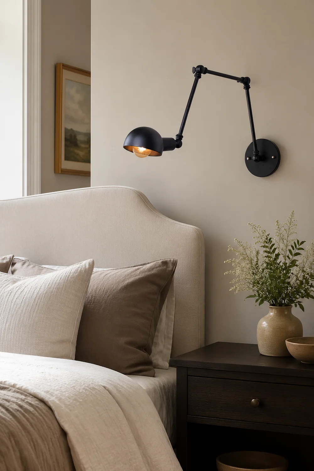 Brady Vintage Adjustable Metal Wall Lamp, Black, Bedroom - Lumpaz