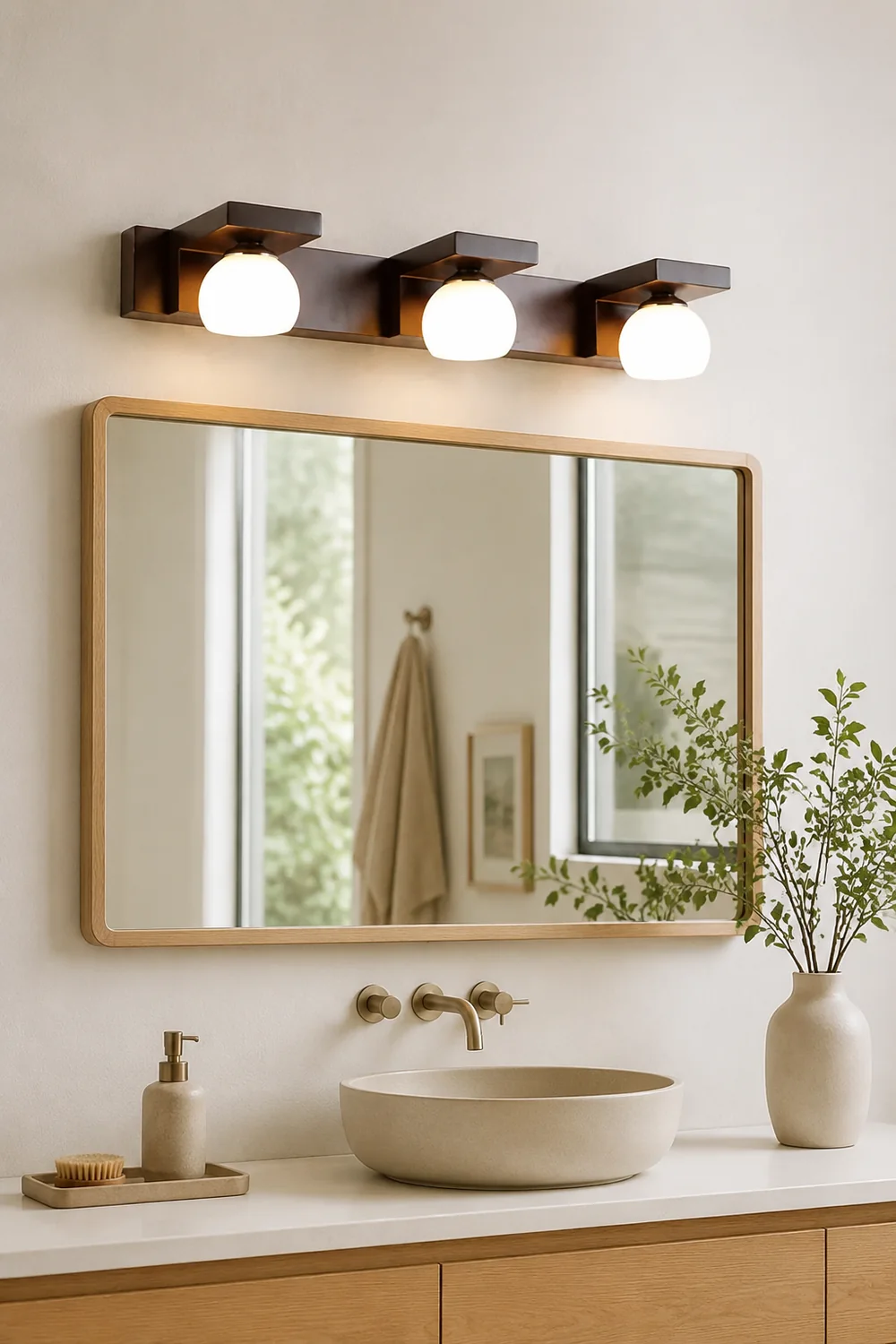 Ozawa Vintage Mirror Front Vanity Wall Lamp, Wood/Glass, Brown - Lumpaz